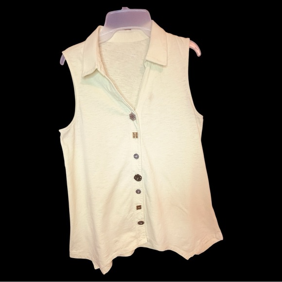 Soft Surroundings Fresh Lemonade Sleeveless Button Down Shirt 100% cotton. sz M - Picture 3 of 7